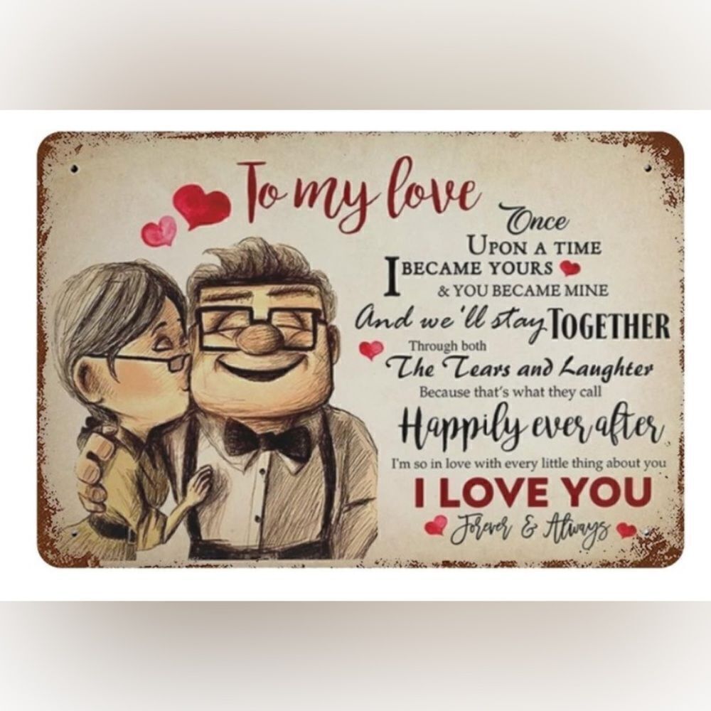 Vintage Metal Tin Sign Carl And Ellie To My Love Tin Signs 8X12 Inches - Picture 1 of 5